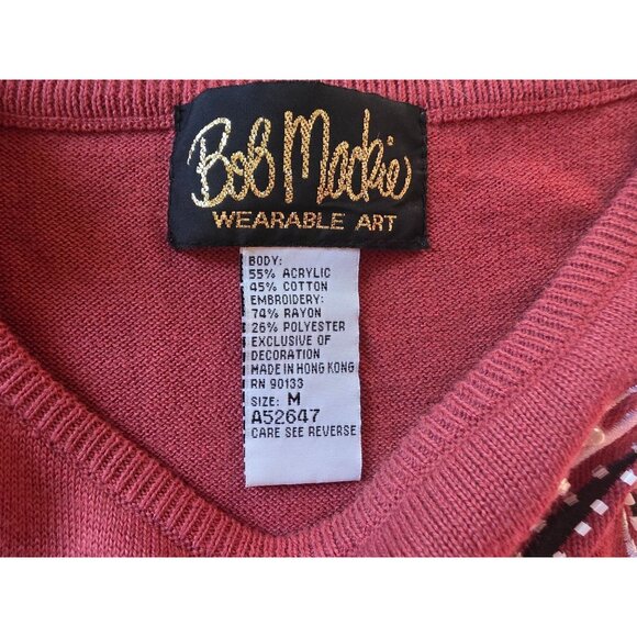 Bob Mackie Wearable Art Embellished Sweater M Red Beaded Long Sleeve - Picture 4 of 6